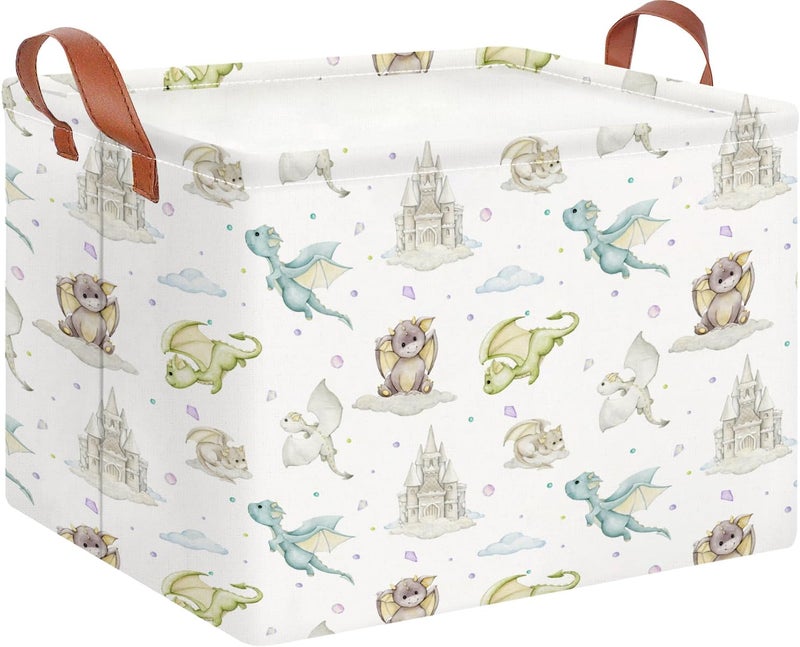 CLOCOR Rectangular Storage Basket Empty,Gift Basket,Waterproof Storage Bin with Handles,Room Decor(Castle Dinosaur) - Image 1